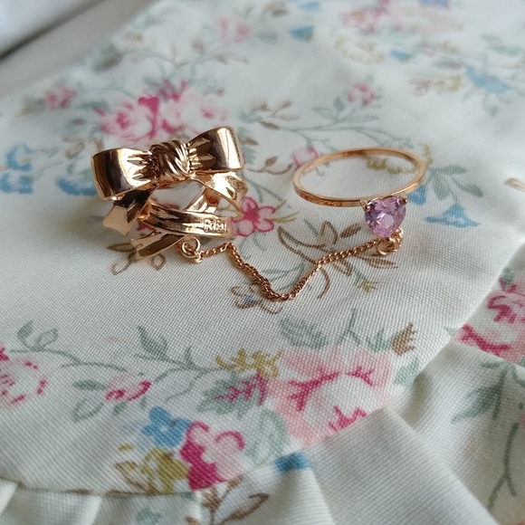 RoseMarie Seoir rose gold chained heart bijou ring - Picture 2 of 6